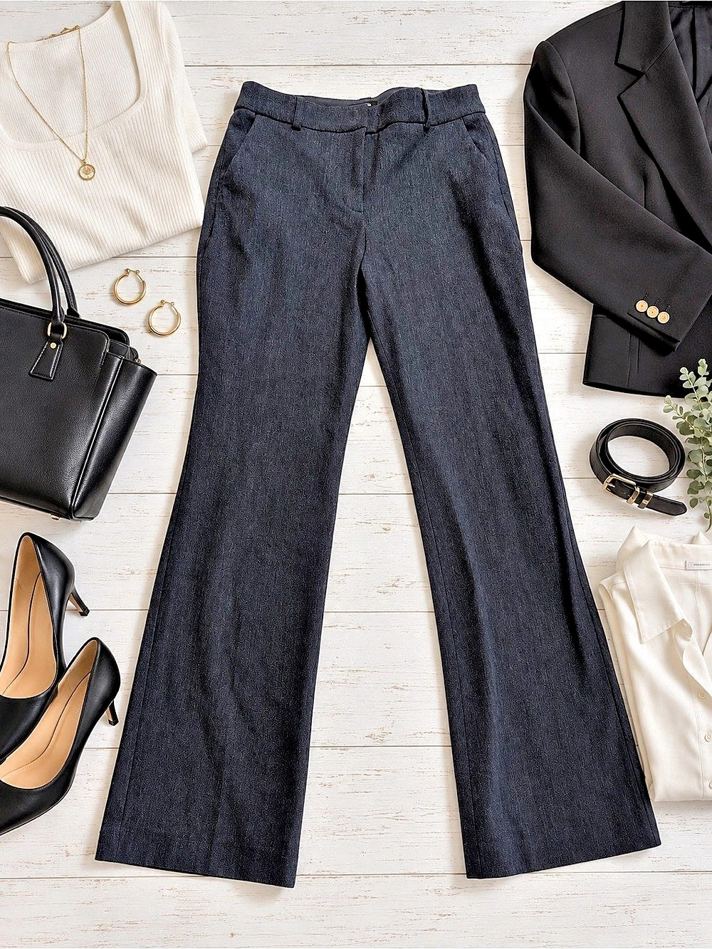Express Editor Boot Mid Rise Denim Look Pants Navy Blue 2S